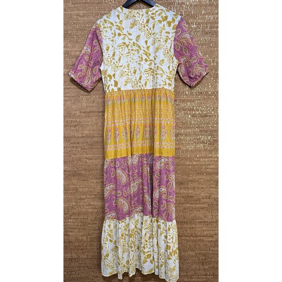 Oh My Stars Womens Chandler Dress Mixed Media Maxi Dress Boho Button Up Size S - Picture 2 of 7